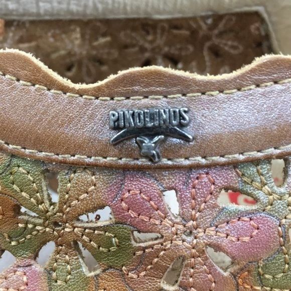 Pikolinos Green Tan Perforated Wedge Sandals Womens 39 8.5-9 Slingback - Picture 7 of 14